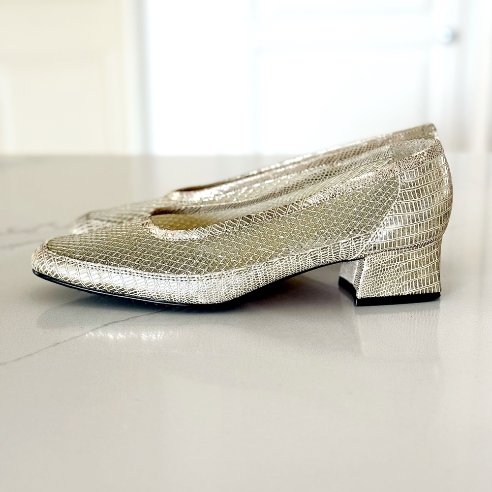 Amanda Fishnet Metallic Mesh Shiny Block Heel Shoes - Picture 3 of 12